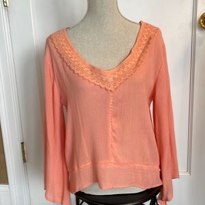Peach color women girls top very pretty lace detail on the back wide sleeves